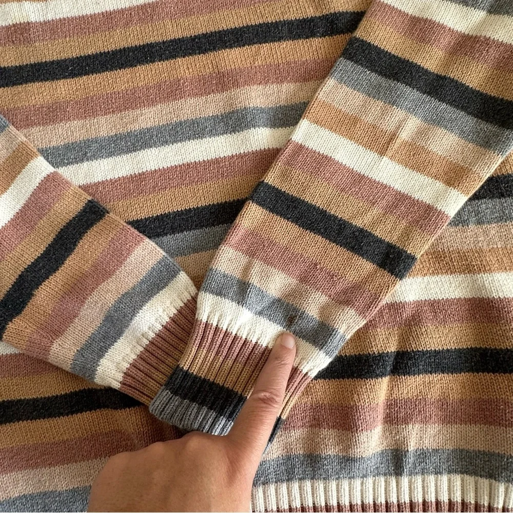 Vintage Liz Claiborne Striped Cotton Sweater Neutrals Size Medium